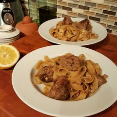 Swedish Meatballs and Egg Noodles in a Creamy Sauce A picture of Swedish Meatballs and Egg Noodles in a Creamy Sauce.