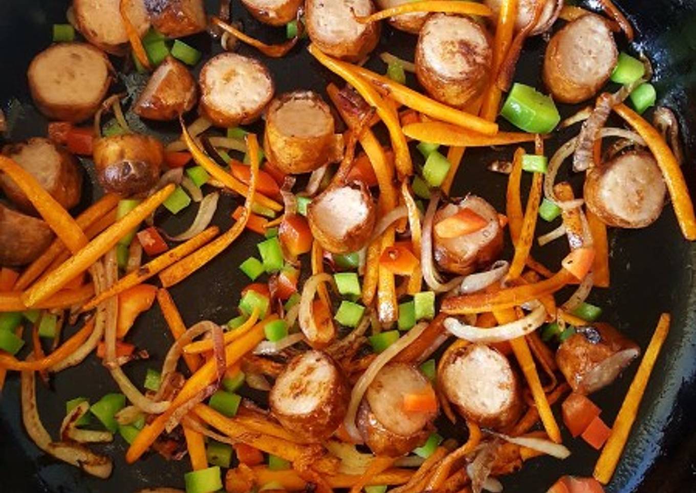 Sausage Carrots Mixed Pepper stir fry