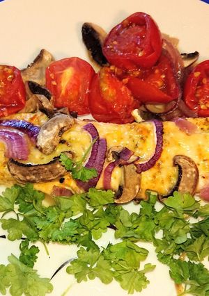 Cheddar sajtos lazac gombával és lilahagymával - LC recept fotója