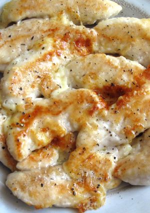 A picture of Pan-fried Chicken Tenderloins & Cheese.