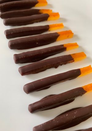 A picture of Chocolate and Orange Candies (Orangettes).