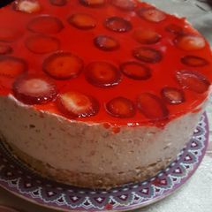 A picture of Strawberry mousse cheese cake.