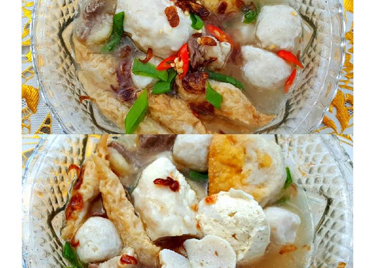 Kuah kaldu baso ikan, fukian, tahu kok