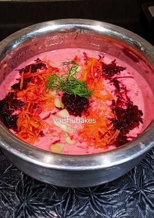 A picture of Beetroot Mixed Vegetable Raita.