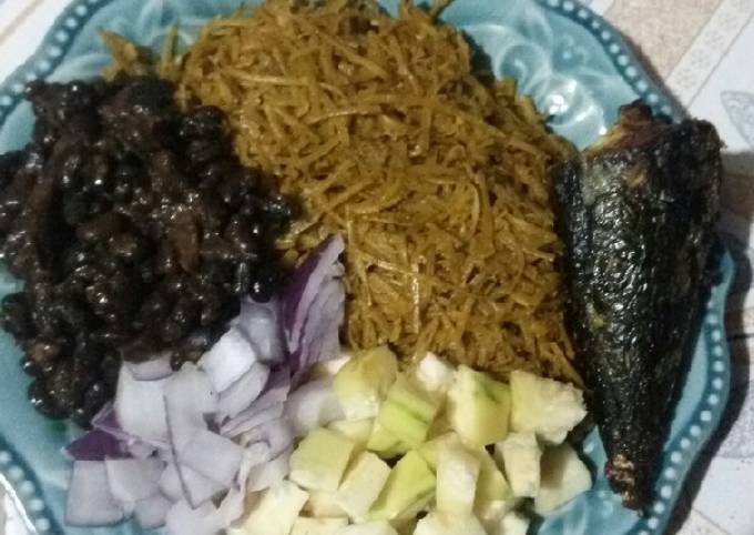 Home made Abacha na akidi (cassava flakes and black eyed peas)