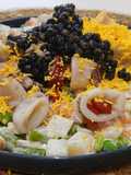 Ensaladilla con Calamar, infusión Marina y Piquillos al Ajillo