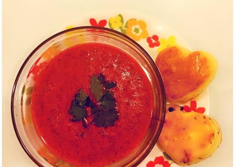 Sunday Fresh Tomato Coriander Soup with heart shaped fruit Scones