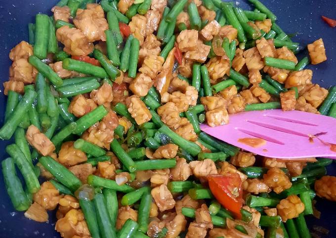 Resep Tumis kacang panjang tempe Anti Gagal