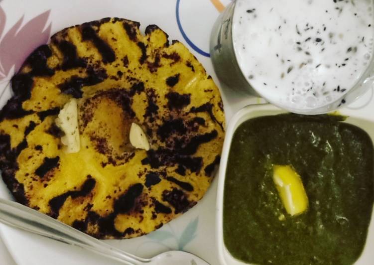 Recipe of Any-night-of-the-week Palak Saag & Makki ki Roti, Chaas