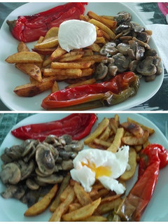 Una foto de Patatas especiadas con huevo poché