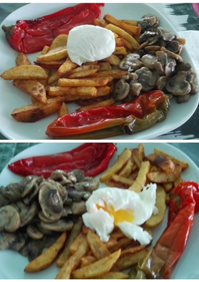 Una foto de Patatas especiadas con huevo poché
