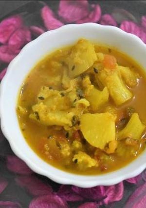 A picture of Aloo gobhi curry recipe without onion and garlic.