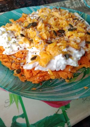 Foto principal de Batata con burrata y huevos revueltos