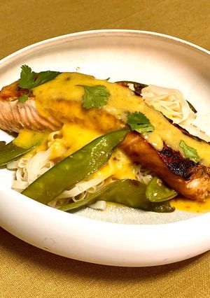 A picture of Thai-Style Salmon with Mango and Coconut Sauce.