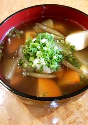 A picture of Our Simple Kenchinjiru (Japanese Vegetable Soup).
