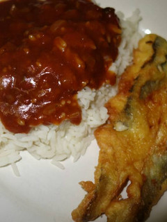 A picture of Rice and Fried Fish.