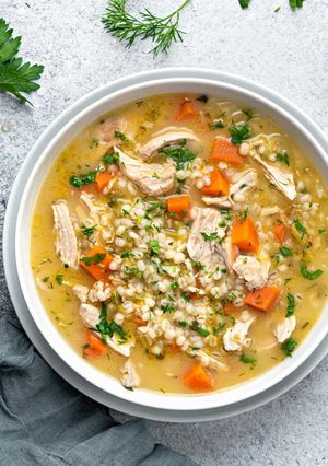 A picture of Chicken Barley Soup.