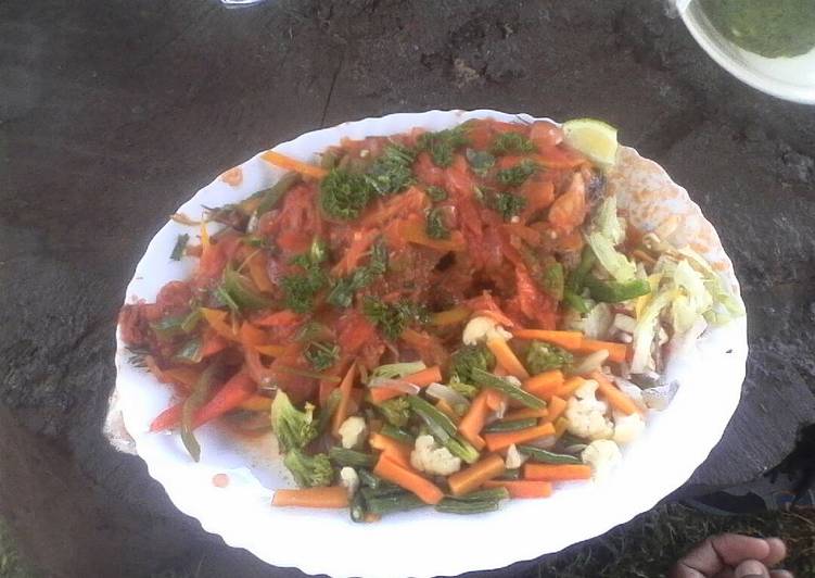Wet fry fish with vegetables