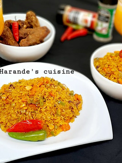 A picture of Stir fried curry and turmeric rice.