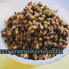 A picture of Green gram sweet sundal in tamil | Pachai payaru inippu sundal.