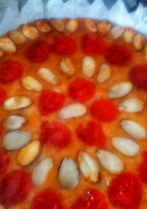 A picture of Almonds cherry 🍒 tea cake.