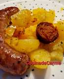Butifarra asada con patatas y chorizo picante