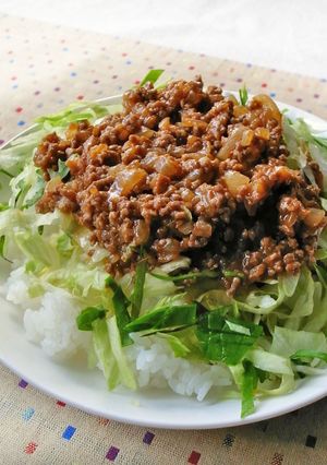 A picture of 5-Minute Hamburger Rice Bowl! Ground Beef and Onion Stir-Fry.