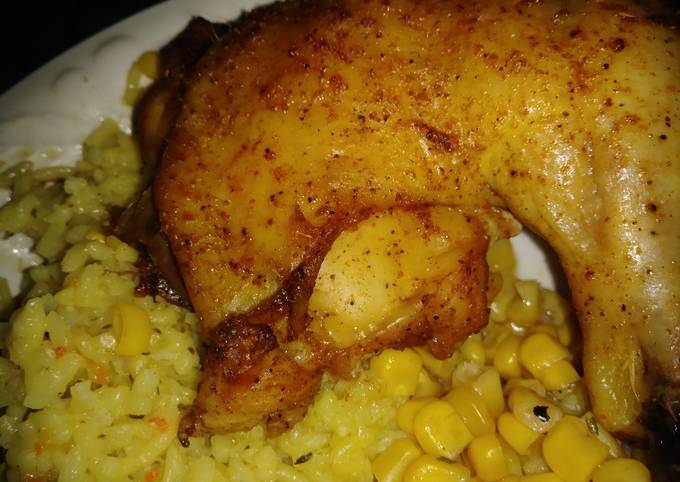 Recipe of Super Quick Homemade Baked chicken with broccoli rice and cprn