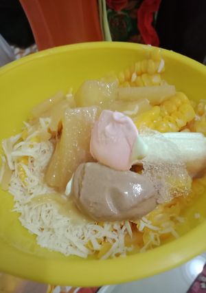 Foto resep Kolak singkong+kolang kaling serut jagung tabur keju, eskrim