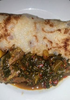 A picture of Semolina pancake with vegetable soup 🍛🌺.