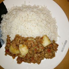 Cardamon rice with potato sauce A picture of Cardamon rice with potato sauce.