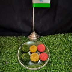 A picture of Three colour semolina sandesh.