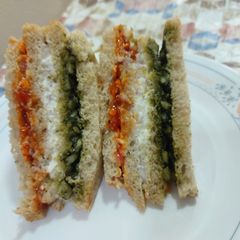 A picture of Tri colour sandwiches.