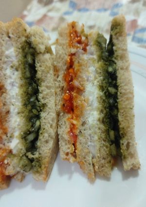 A picture of Tri colour sandwiches.
