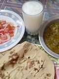 Ghia Tori ki sabzi with salad,lassi and tandoor ki roti