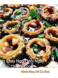 Hình của món Mướp đắng sốt cà chua chay.