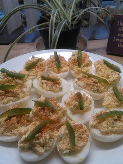A picture of Brad's jalapeño cheddar deviled eggs.