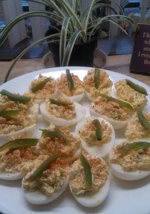 A picture of Brad's jalapeño cheddar deviled eggs.