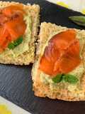 Crostini with Asparagus Pesto and Marinated Salmon