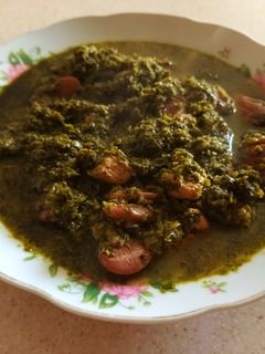 عکسی از دستور قورمه سبزی با مرغ و لوبیای عروس