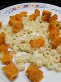 Fideos dedalitos con calabaza al horno para los más pequeños