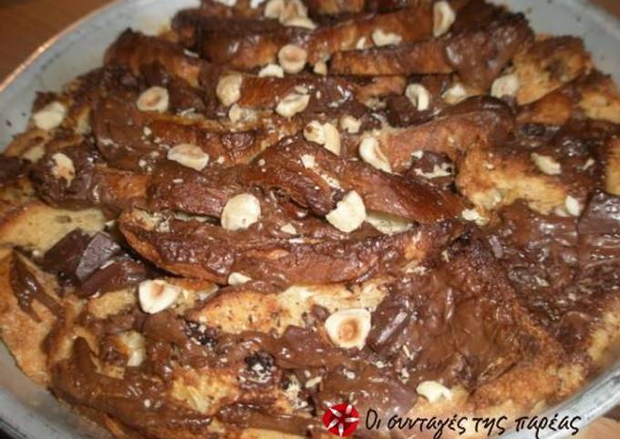 Recipe of Eric Ripert Tsoureki bread pudding with hazelnuts and chocolate