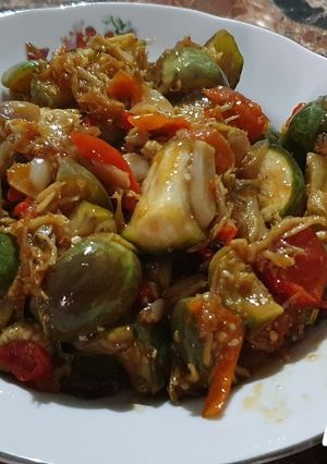 Foto resep Oseng terong lalap dan teri nasi