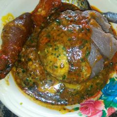 A picture of Ewedu and amala.