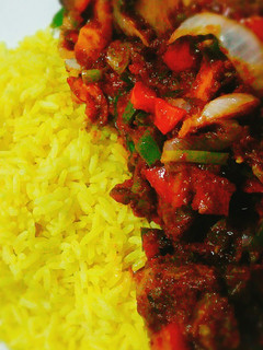 A picture of Tumeric rice n gizzard vegetables.