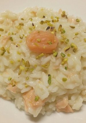 A picture of Pistachio and smoked salmon risotto.