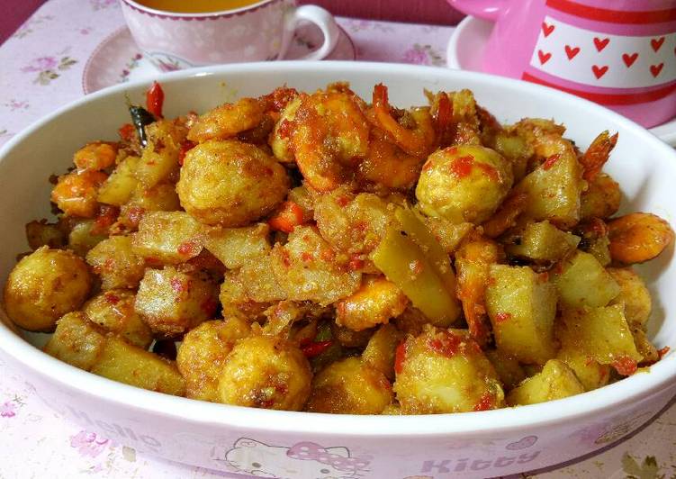 Balado kentang udang telur puyuh