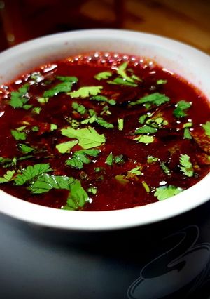 A picture of Beetroot Rasam (Soup).