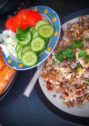 A picture of Beid wa lahmeh inspired by linda L recipe 👌 breakfast food !.