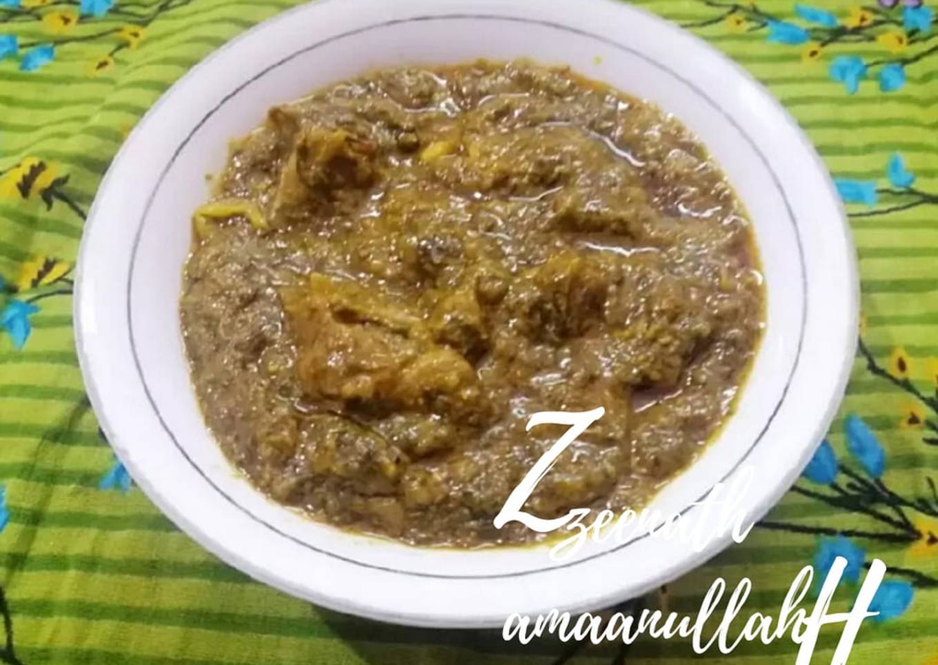 Green Mutton Gravy or Ambada and Chukka Gosht